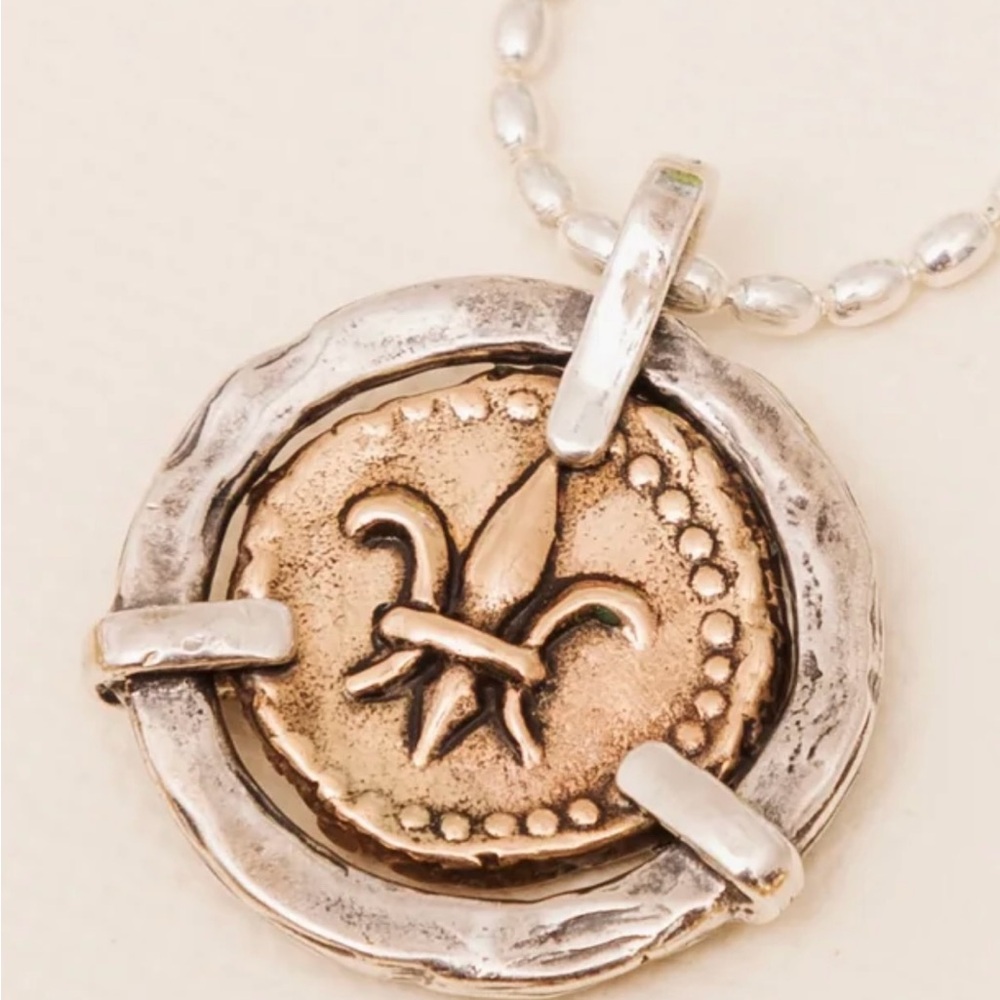 Jose Balli designed flour de lis pendant and beaded chain